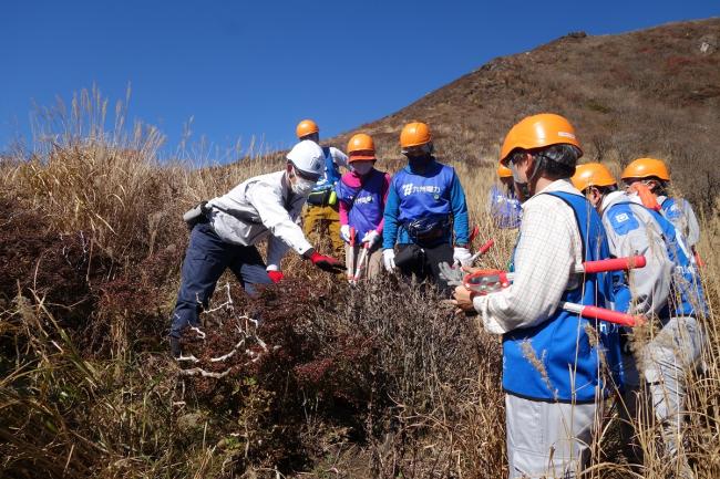 植生保護班は作業リーダーから説明を受け、作業開始！