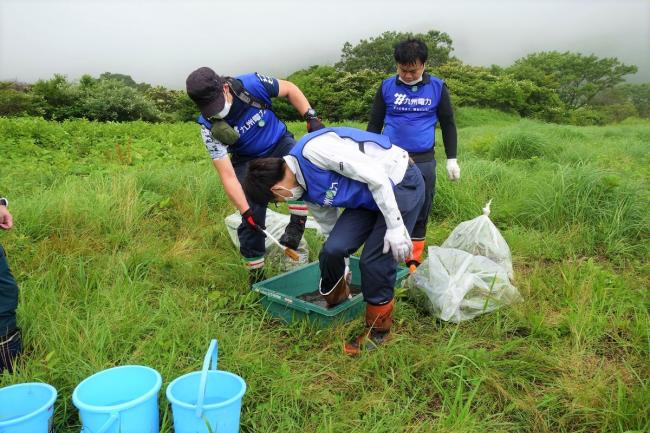 作業後は種が拡散しないよう長靴を洗浄します！